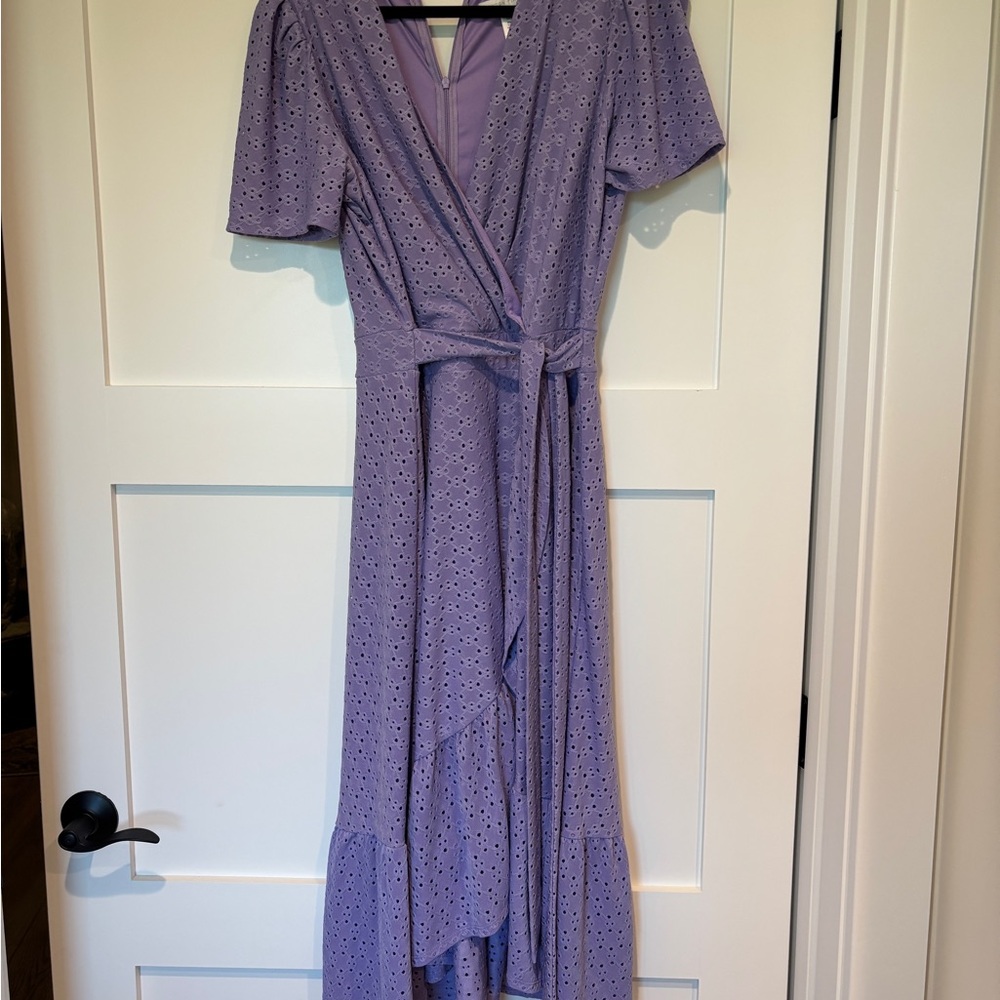 London Times Purple Flutter Sleeve Midi Dress